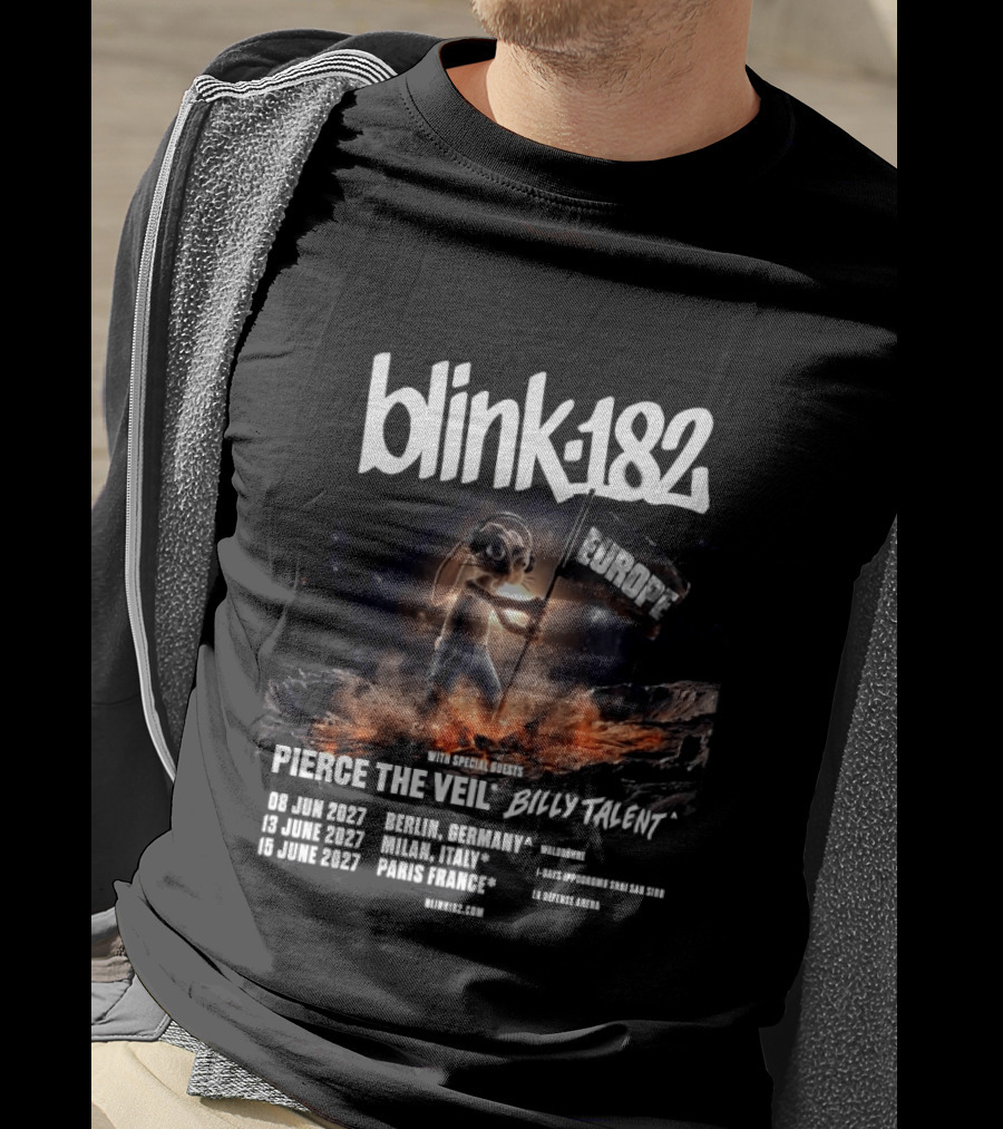 Blink 182 Europe Tour 2027 Dates Germany Italy France With Pierce The Veil Billy Talent T-Shirt