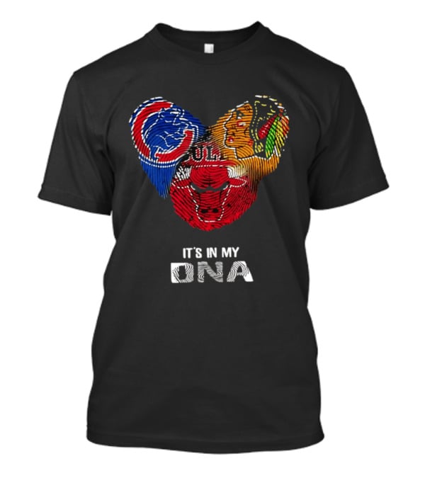 Chicago Blackhawks Bulls Cubs It's In My DNA Fingerprint Logos T-Shirt