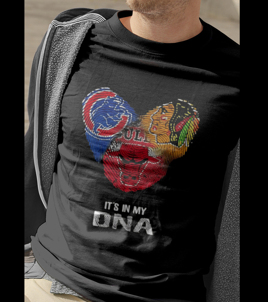 Chicago Blackhawks Bulls Cubs It's In My DNA Fingerprint Logos T-Shirt