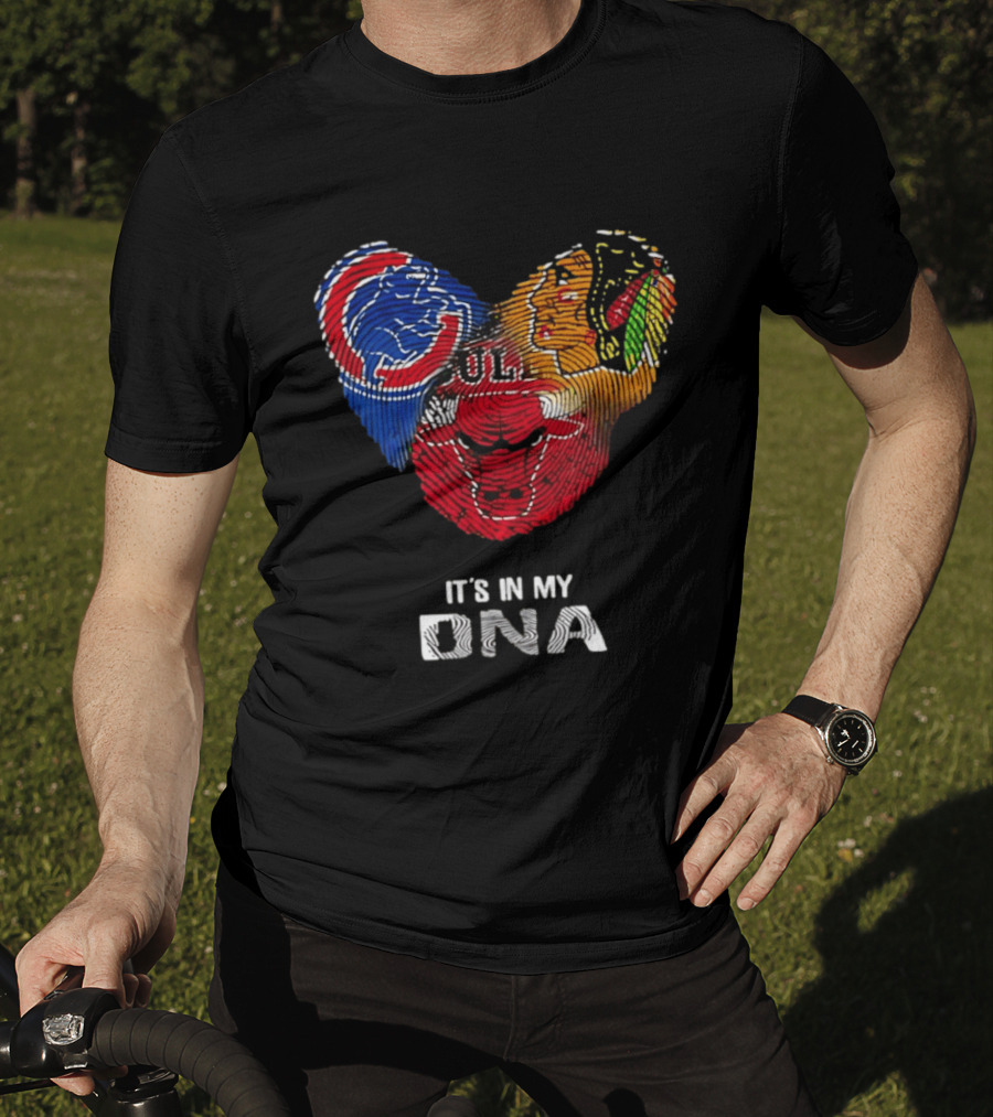 Chicago Blackhawks Bulls Cubs It's In My DNA Fingerprint Logos T-Shirt