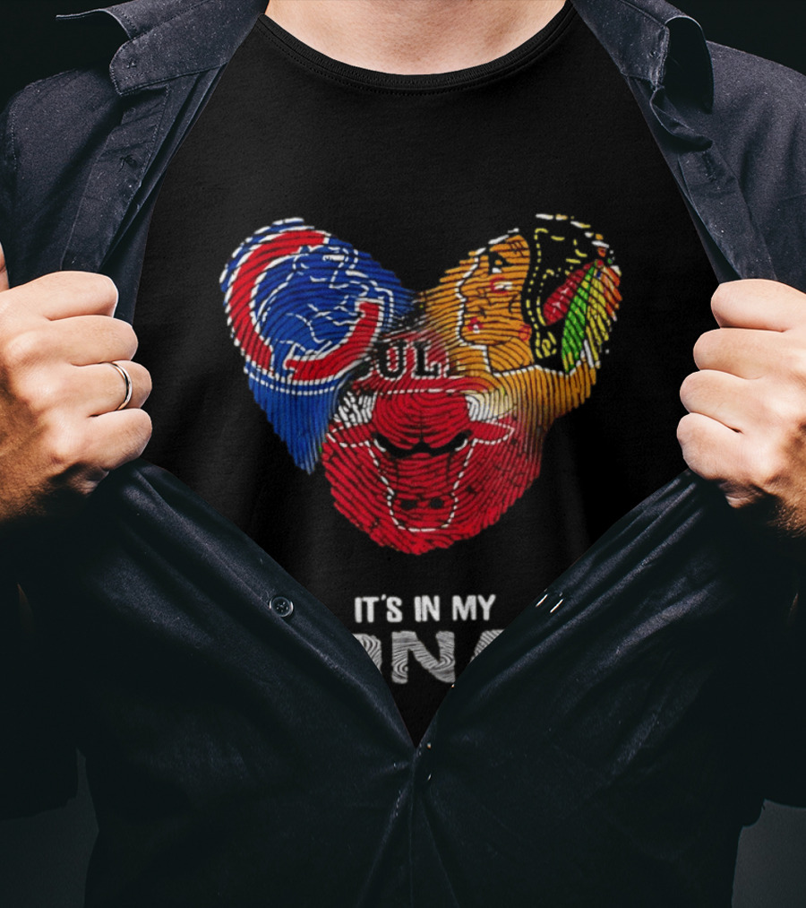 Chicago Blackhawks Bulls Cubs It's In My DNA Fingerprint Logos T-Shirt