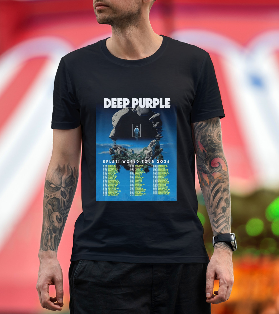 Deep Purple Splat World Tour 2026 Schedule And Dates Raleigh To Mexico City T-Shirt