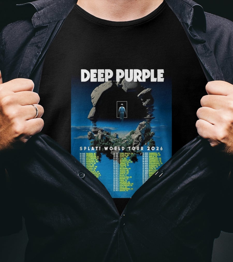 Deep Purple Splat World Tour 2026 Schedule And Dates Raleigh To Mexico City T-Shirt
