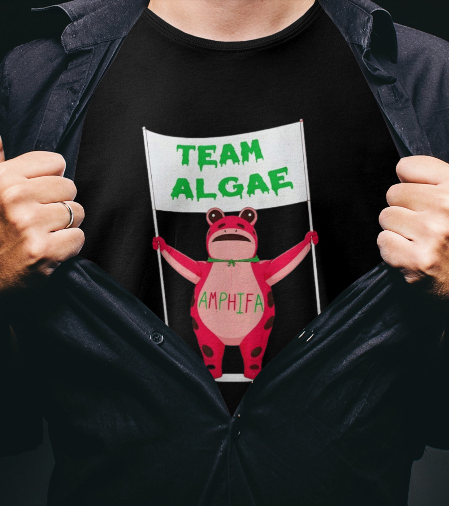 Team Algae Amphifa Frog Holding Banner T-Shirt