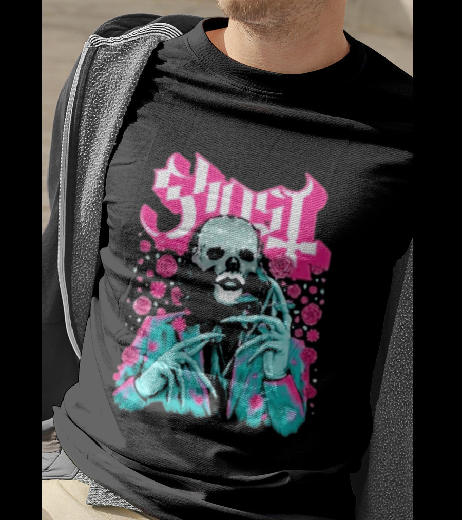 Ghost Band Summer 2026 Exclusive Floral Lachryma Pink Roses Skull T-Shirt