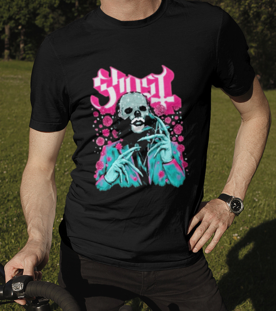 Ghost Band Summer 2026 Exclusive Floral Lachryma Pink Roses Skull T-Shirt
