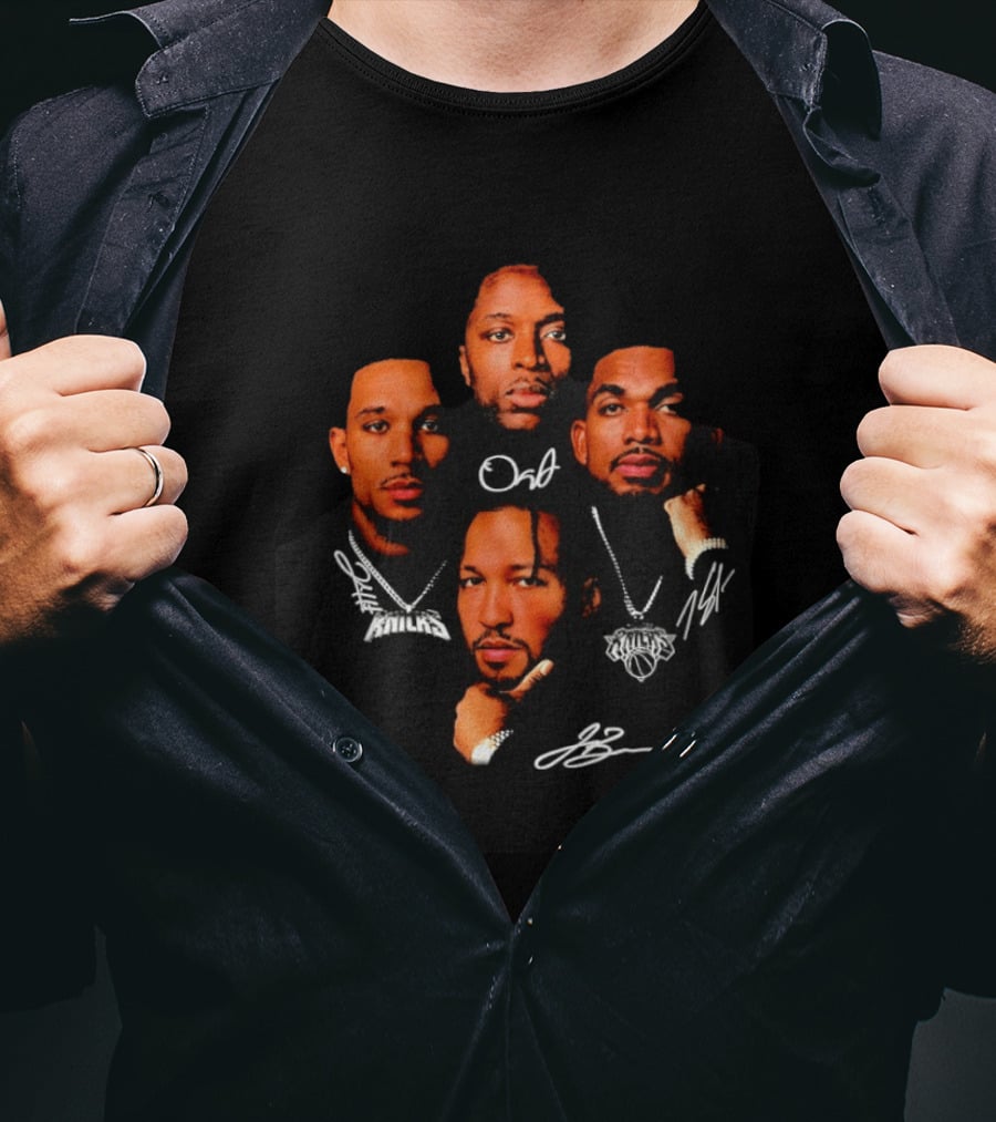 Knicks Jalen Brunson OG Anunoby Karl Anthony Towns Josh Hart Autograph Big Head Image T-Shirt