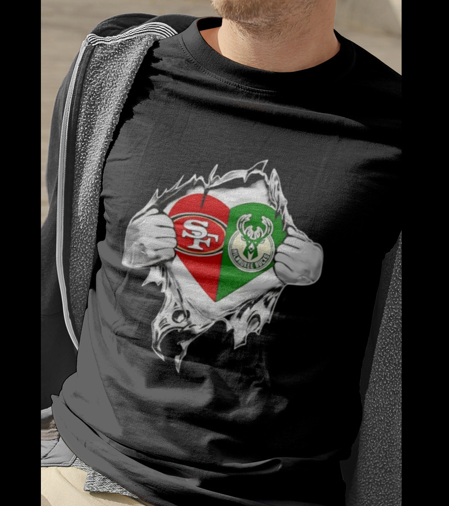 Milwaukee Bucks San Francisco 49ers Heart Scratch T-Shirt