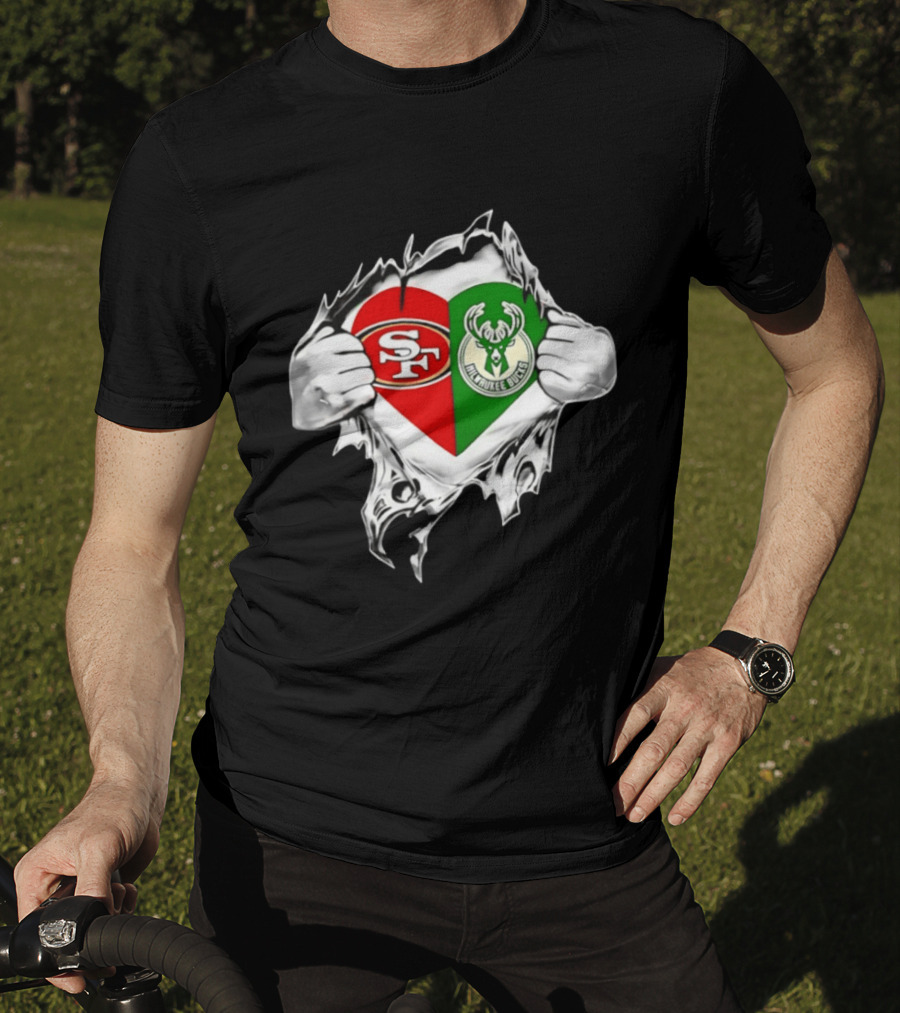 Milwaukee Bucks San Francisco 49ers Heart Scratch T-Shirt