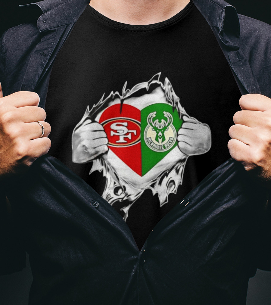 Milwaukee Bucks San Francisco 49ers Heart Scratch T-Shirt