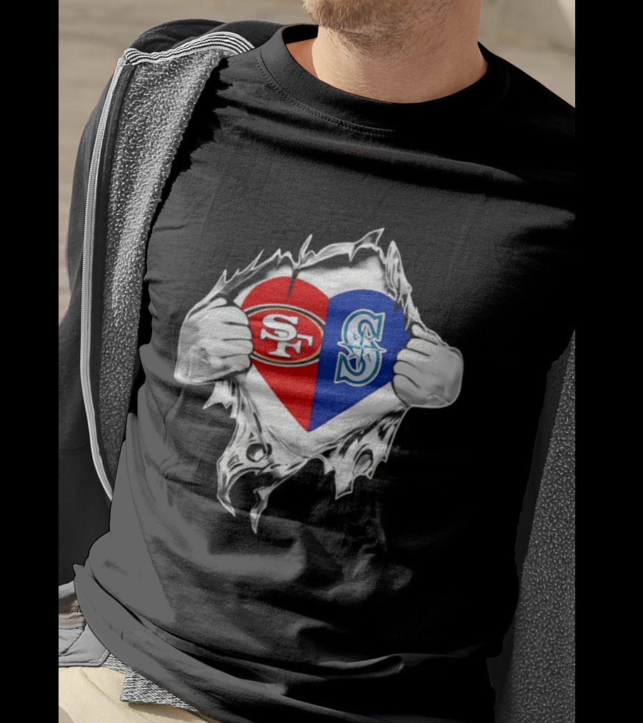 San Francisco 49ers Seattle Mariners Heart Scratch T-Shirt