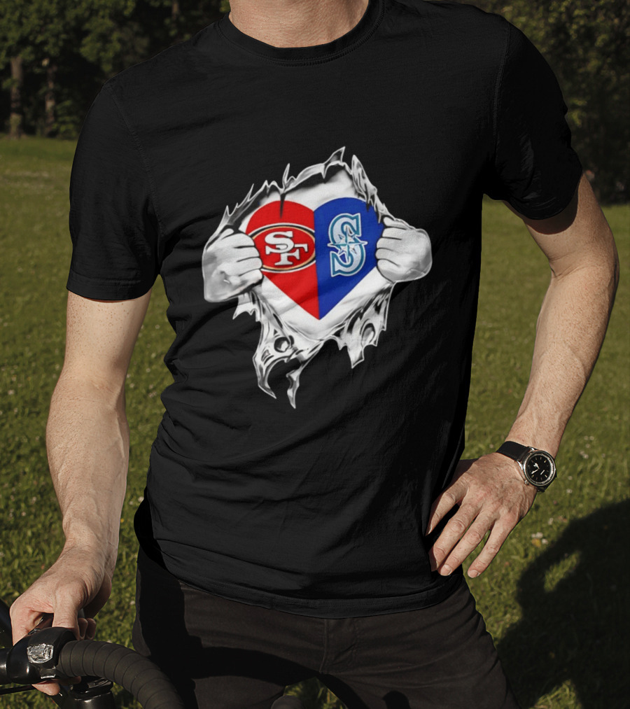 San Francisco 49ers Seattle Mariners Heart Scratch T-Shirt