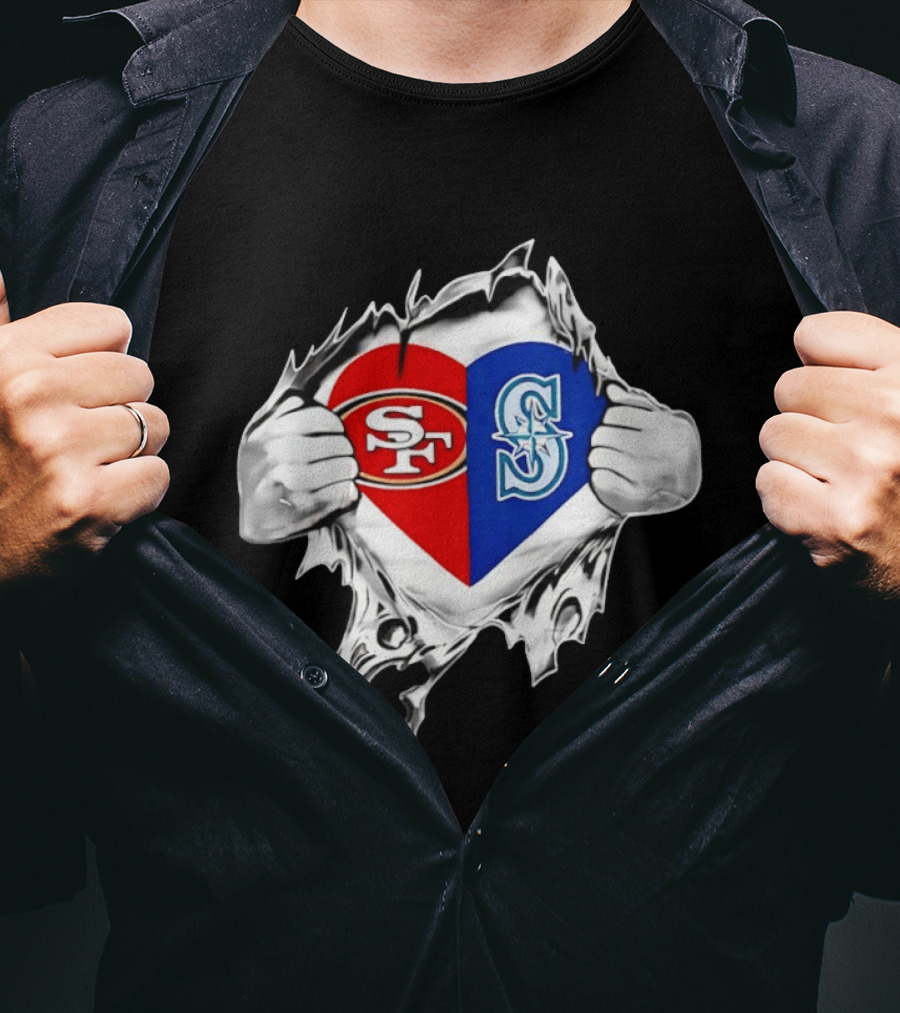 San Francisco 49ers Seattle Mariners Heart Scratch T-Shirt