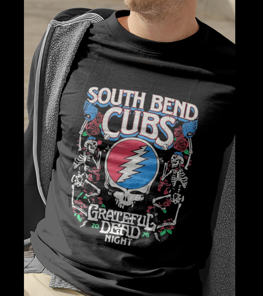 South Bend Cubs 2026 Grateful Dead Night Steal Your Face Baseball Skeleton T-Shirt