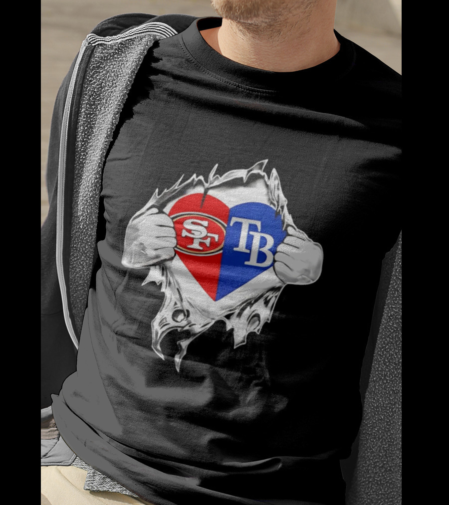 Tampa Bay Rays And San Francisco 49ers Heart Rip T-Shirt