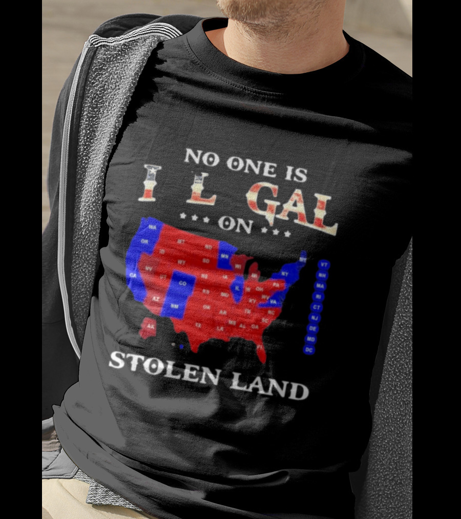 No One Is Illegal On Stolen Land USA Map Red And Blue States T-Shirt