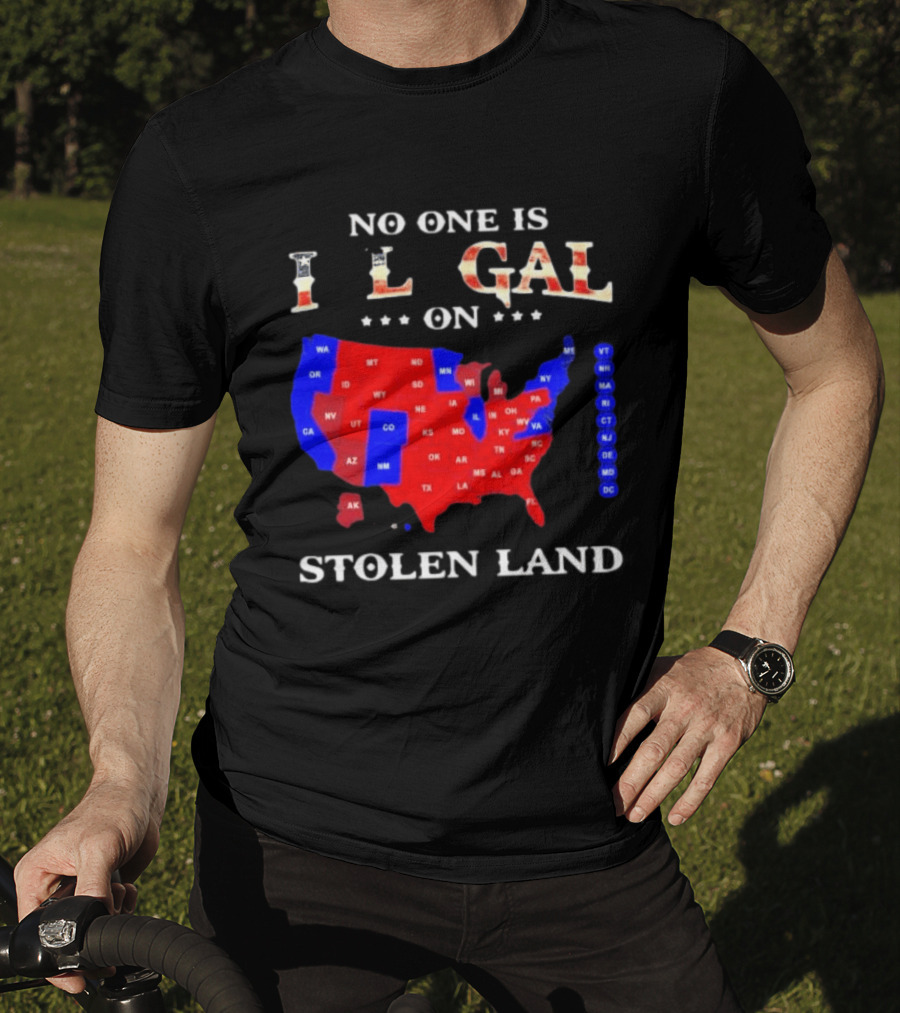 No One Is Illegal On Stolen Land USA Map Red And Blue States T-Shirt