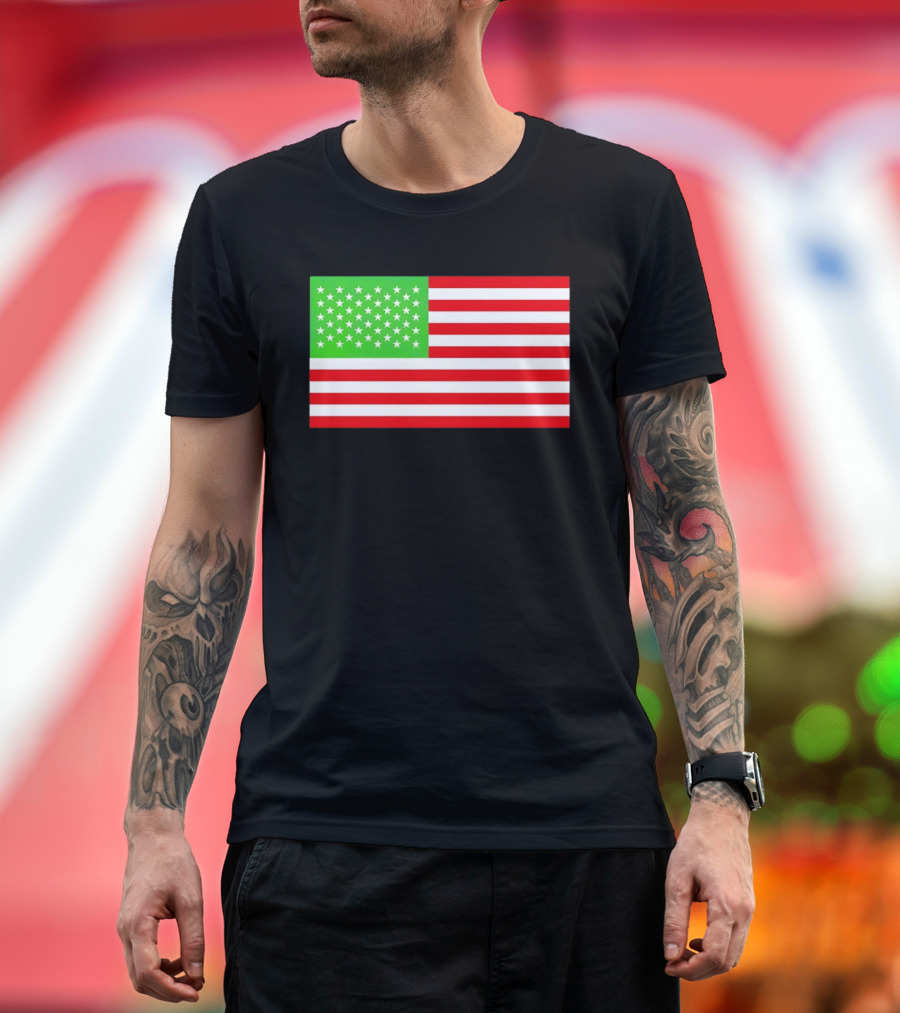 Team Algae Reflecting Pond Green Stars United States National Flag USA 4th Of July T-Shirt