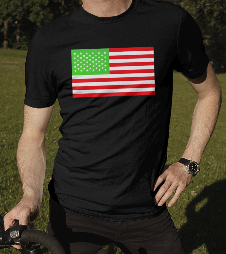 Team Algae Reflecting Pond Green Stars United States National Flag USA 4th Of July T-Shirt
