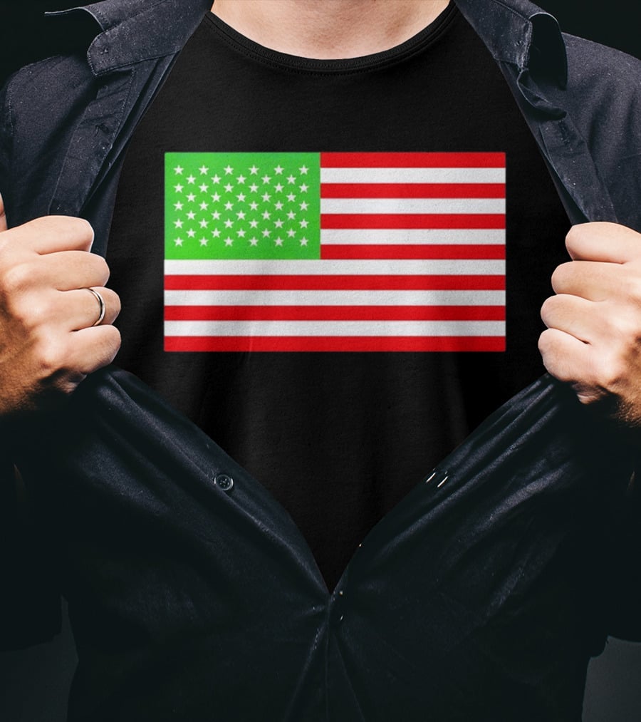 Team Algae Reflecting Pond Green Stars United States National Flag USA 4th Of July T-Shirt