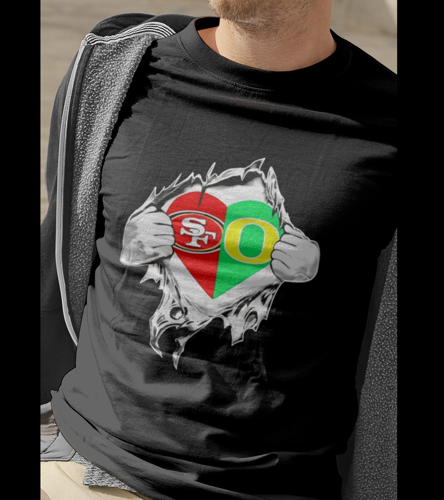 Oregon Ducks San Francisco 49ers Heart Style Logos T-Shirt