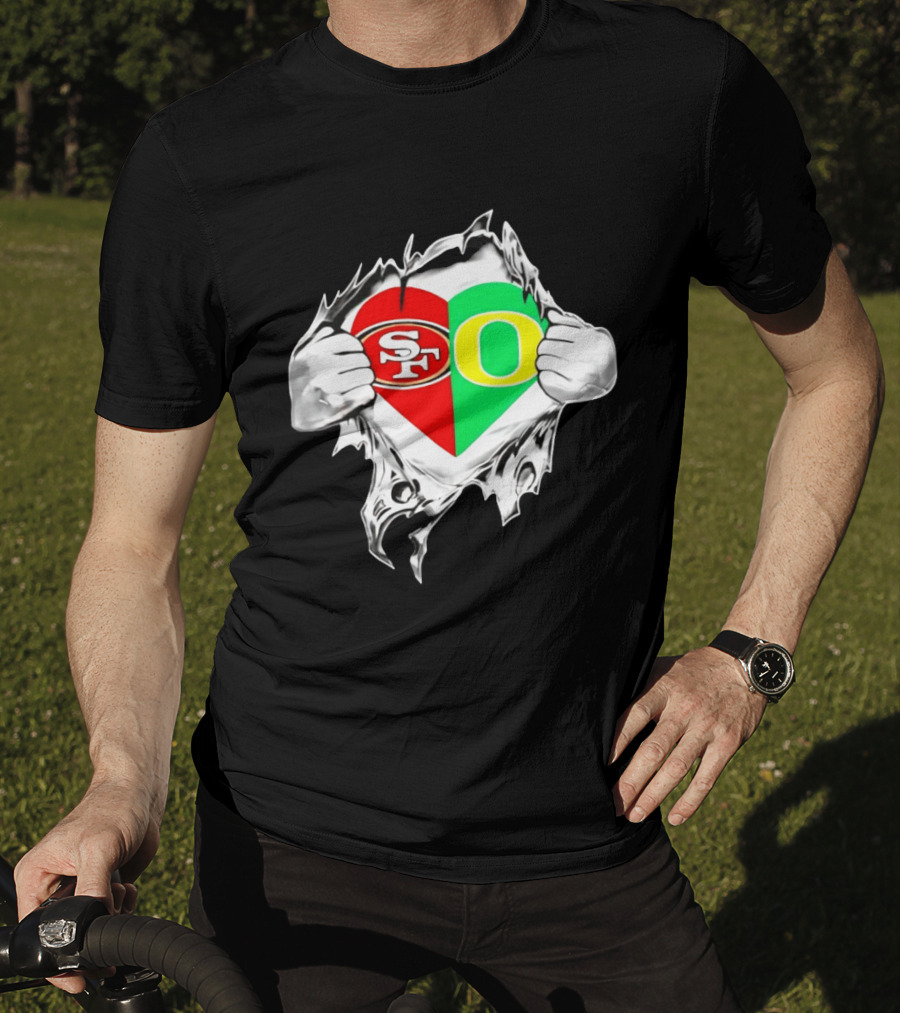 Oregon Ducks San Francisco 49ers Heart Style Logos T-Shirt