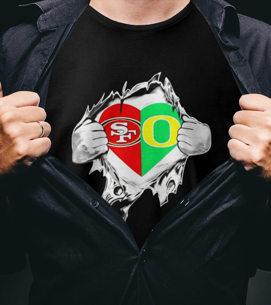 Oregon Ducks San Francisco 49ers Heart Style Logos T-Shirt