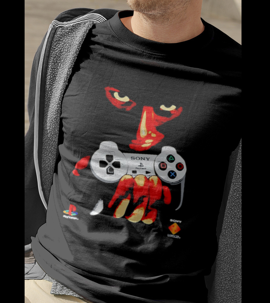 Sony PlayStation Controller 1996 Classic Design With Iconic Red Monster Hand T-Shirt