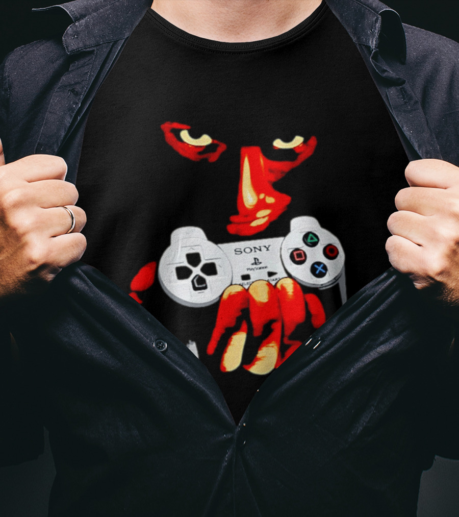 Sony PlayStation Controller 1996 Classic Design With Iconic Red Monster Hand T-Shirt