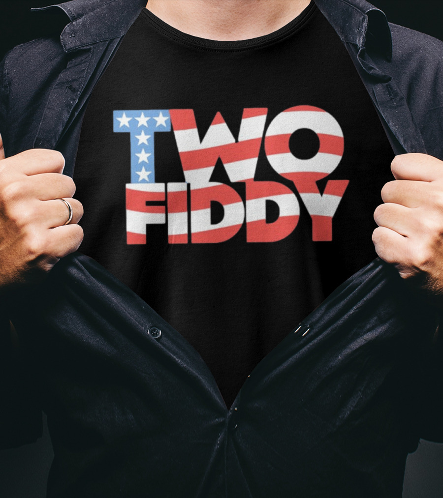 Two Fiddy American Flag Red White Blue Stars Stripes T-Shirt
