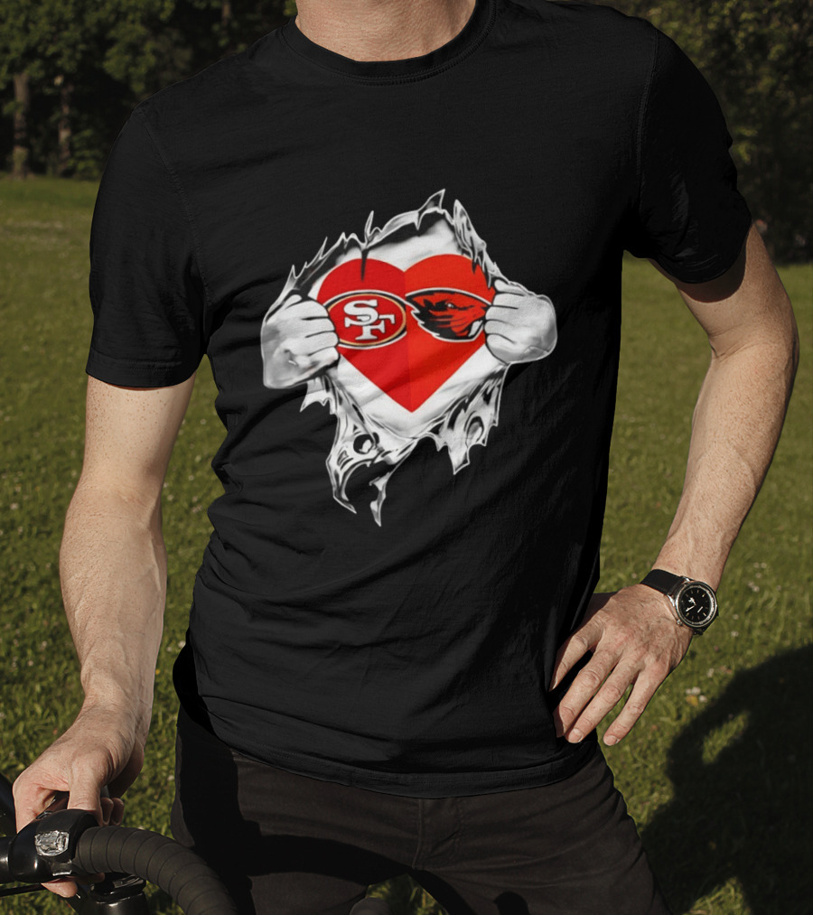 San Francisco 49ers Oregon State Beavers Heart Scratch T-Shirt