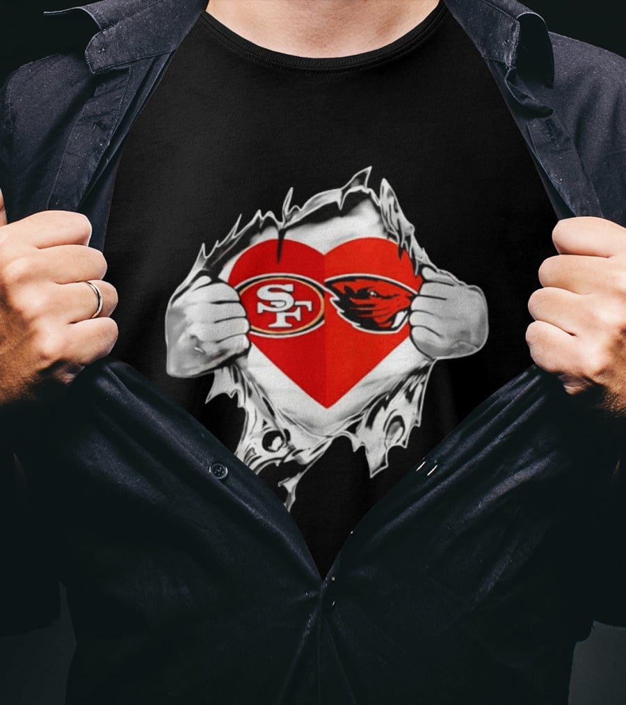 San Francisco 49ers Oregon State Beavers Heart Scratch T-Shirt