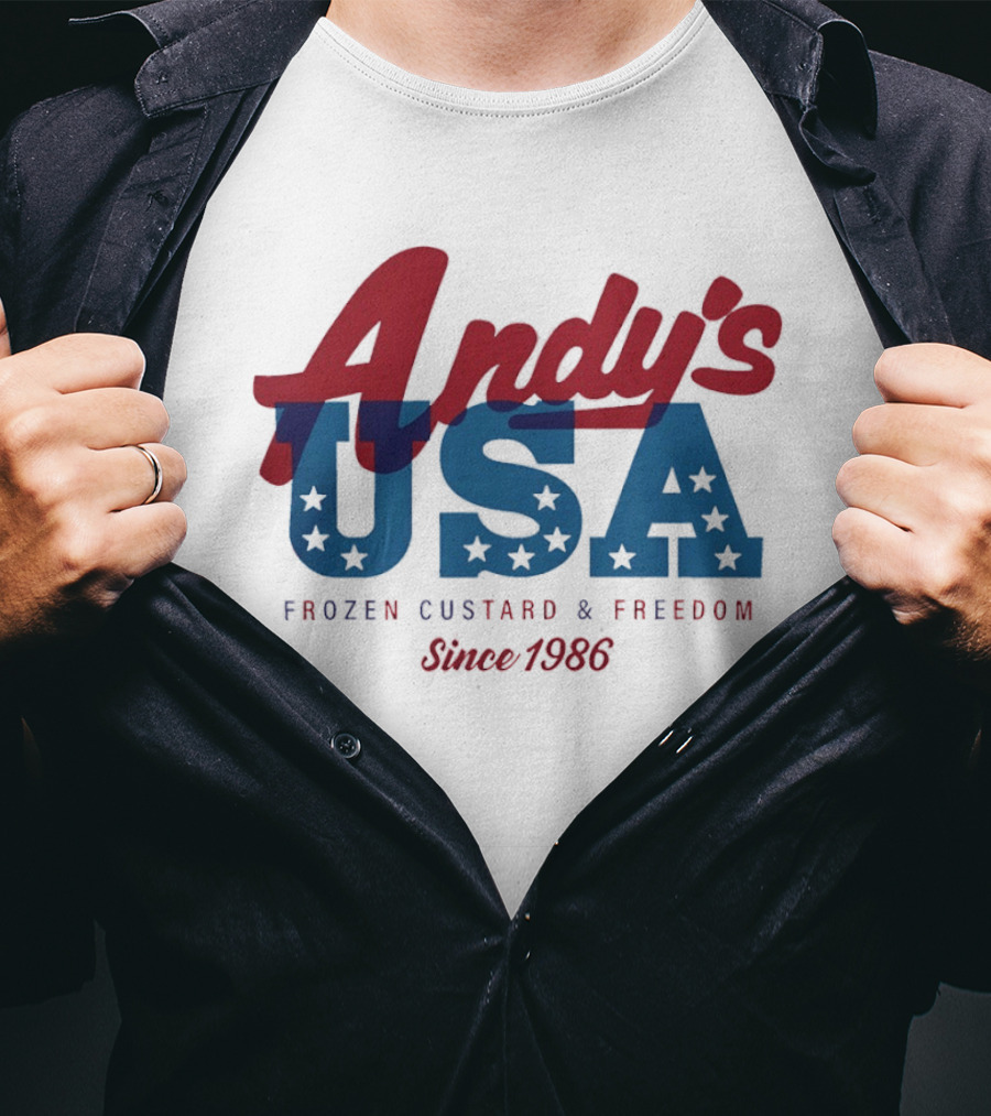 Andy's USA Frozen Custard And Freedom Patriotic Stars Since 1986 T-Shirt