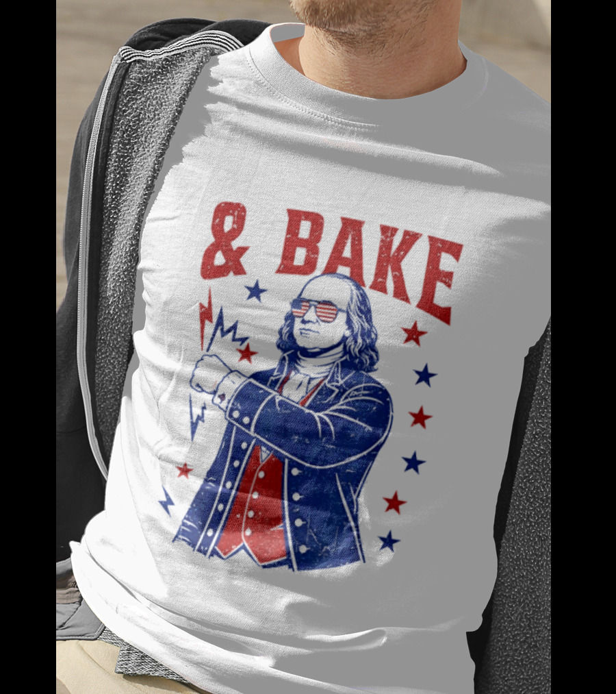 USA Benjamin Franklin Bake American Flag Sunglasses Stars T-Shirt