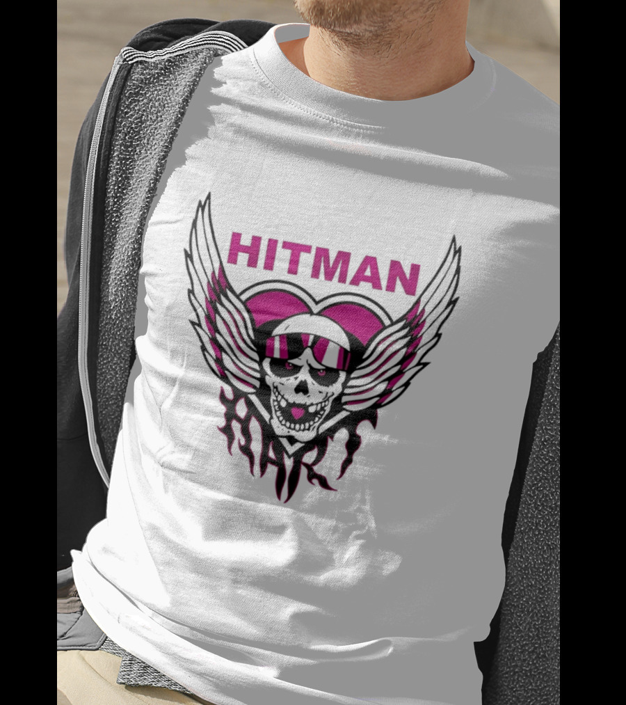 Bret The Hitman Hart Skull Wings Pink Heart T-Shirt