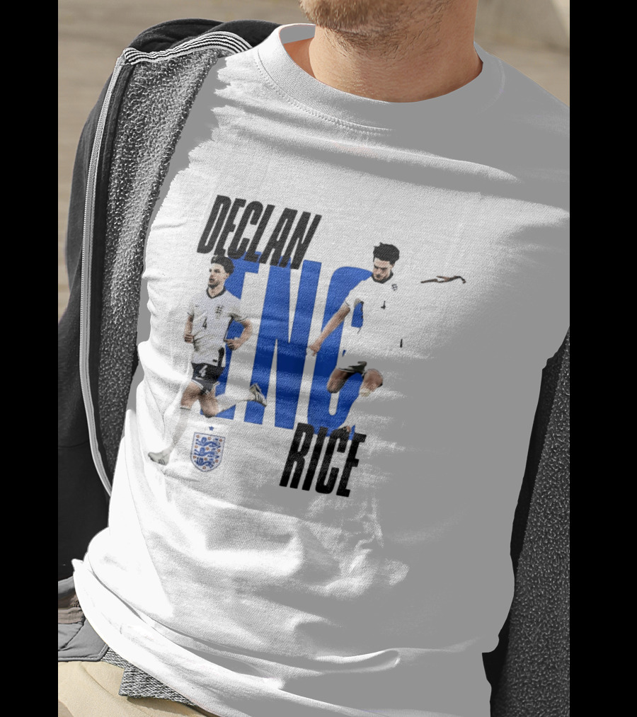 Declan Rice England National Football Team Player Action With Team Crest And ENG Letters T-Shirt
