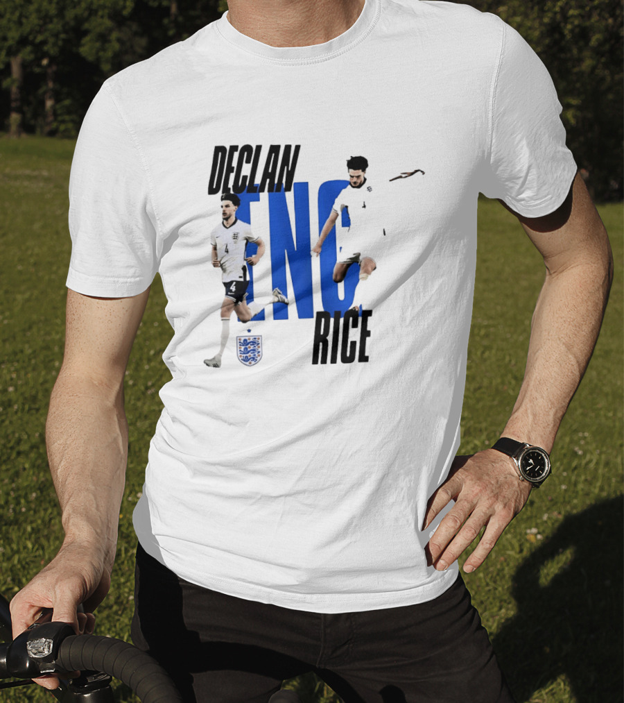 Declan Rice England National Football Team Player Action With Team Crest And ENG Letters T-Shirt