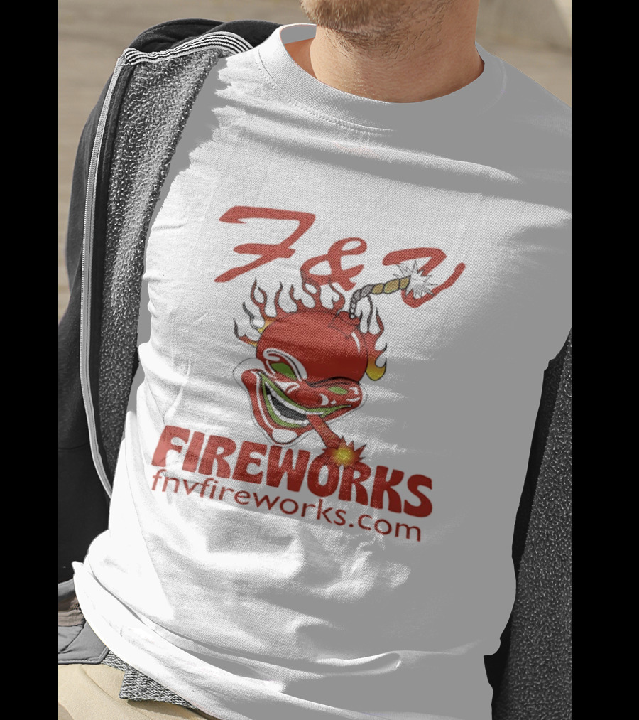 F & V Fireworks Clown Logo With Lit Firecracker And Fnvfireworks.com T-Shirt