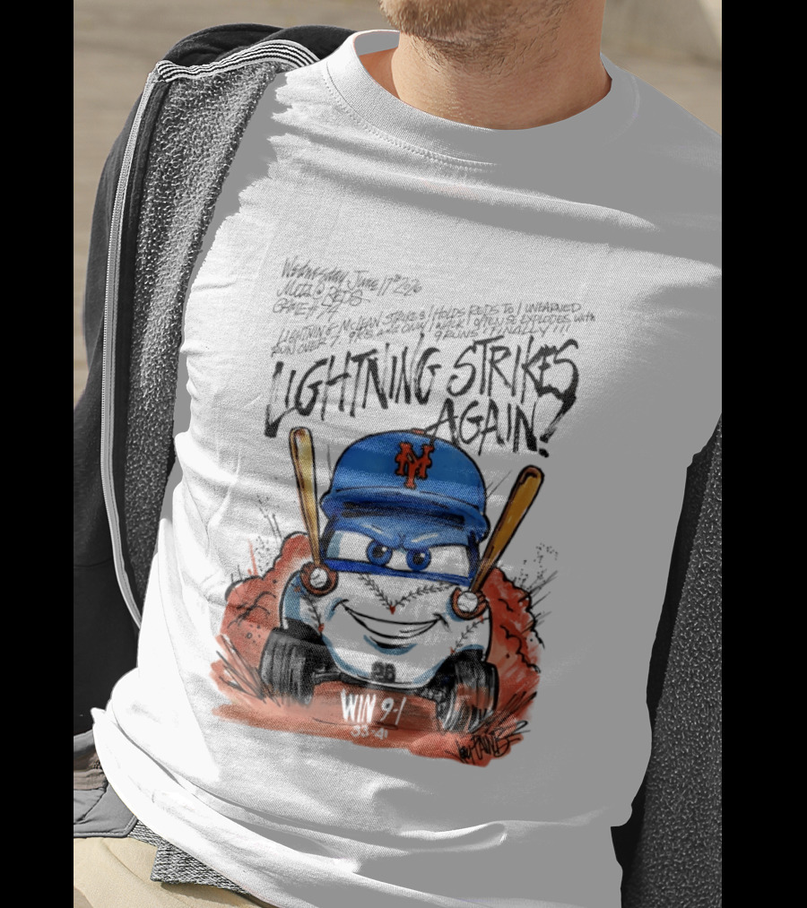 Mets Nolan McLean Baseball Lightning Strikes Again June 17 NYC T-Shirt