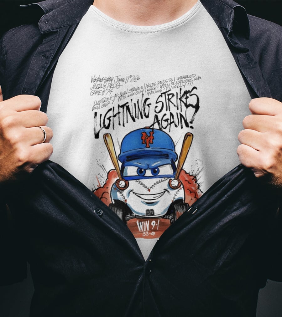 Mets Nolan McLean Baseball Lightning Strikes Again June 17 NYC T-Shirt