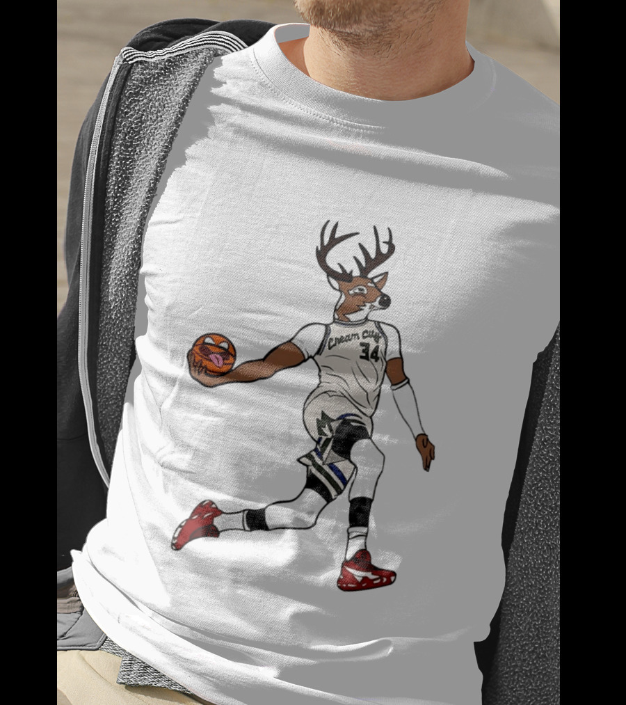 Milwaukee Bucks Cream City 34 Deer Basketball T-Shirt