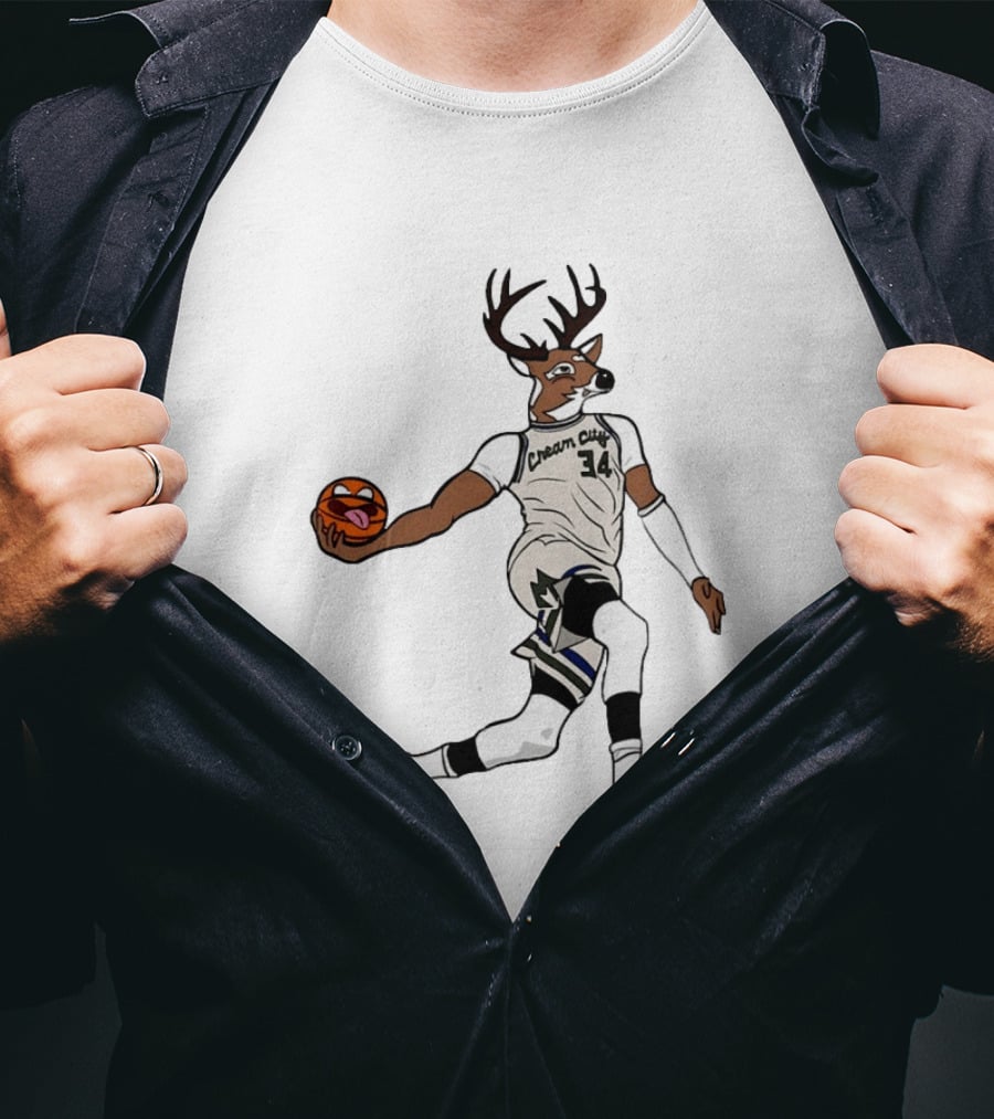 Milwaukee Bucks Cream City 34 Deer Basketball T-Shirt