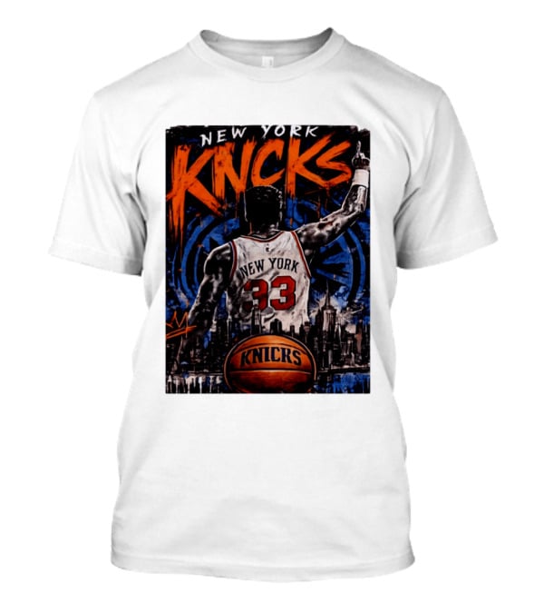 New York Knicks Ewing 33 City Skyline Basketball T-Shirt