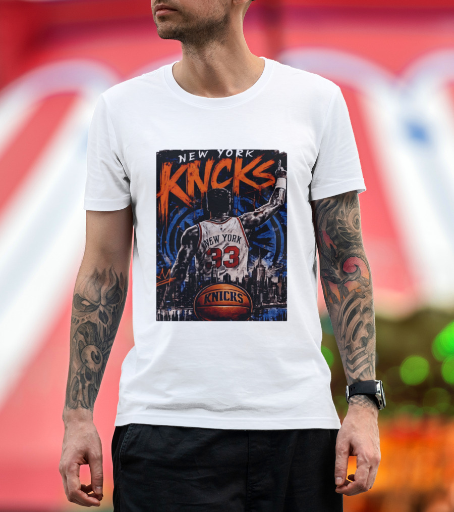 New York Knicks Ewing 33 City Skyline Basketball T-Shirt