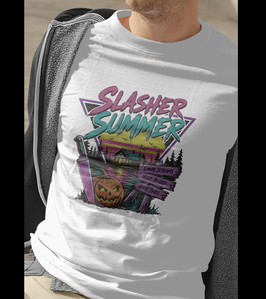 Slasher Summer S'more Screams More Blood Good Times Cabin Pumpkin Knife T-Shirt