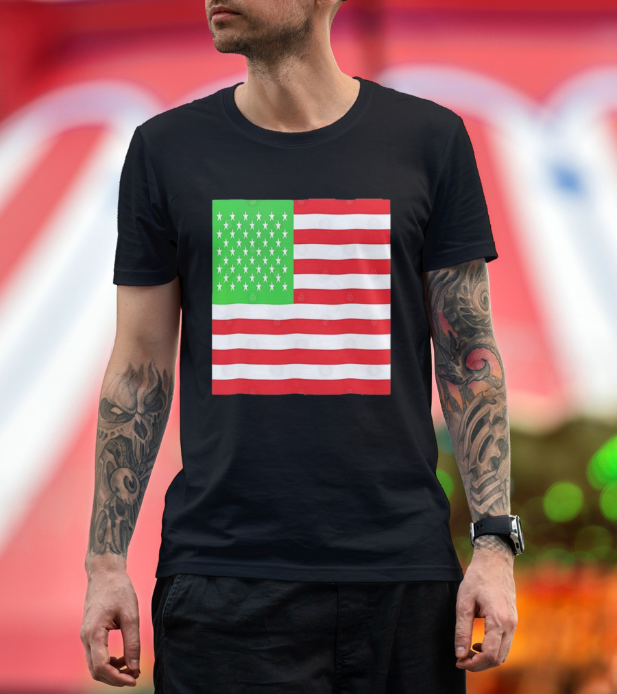 American Flag Green And Red Color Variant Stars And Stripes T-Shirt