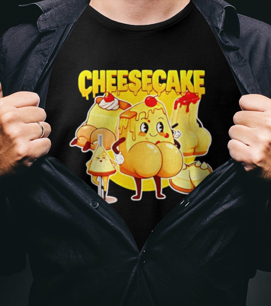 Cheesecake Delicious Cartoon Characters With Cherry And Whipped Cream T-Shirt