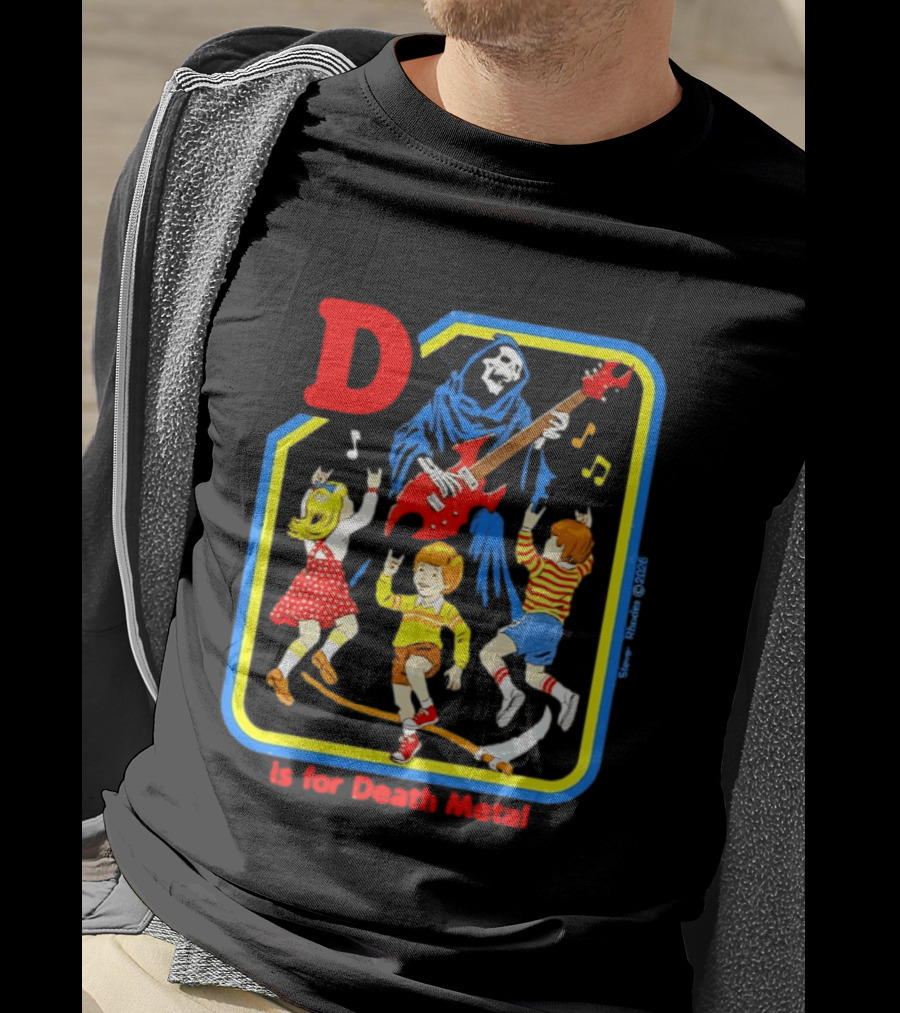 D Is For Death Metal Grim Reaper Kids Rocking Out With Electric Guitar T-Shirt