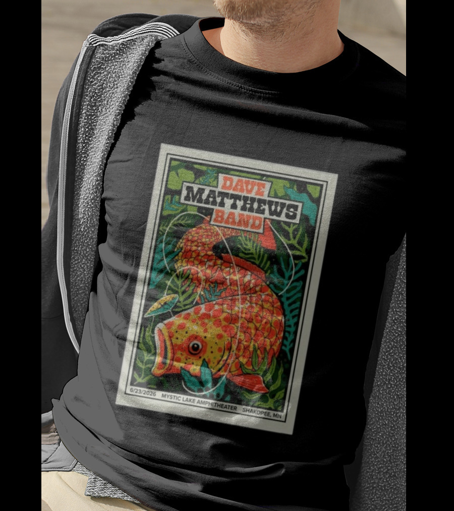 Dave Matthews Band Mystic Lake Amphitheater Shakopee MN June 23 2026 Fish And Leaf T-Shirt