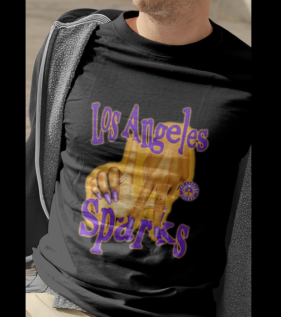 Los Angeles Sparks WNBA Finger Gesture Purple Ink Sketch T-Shirt